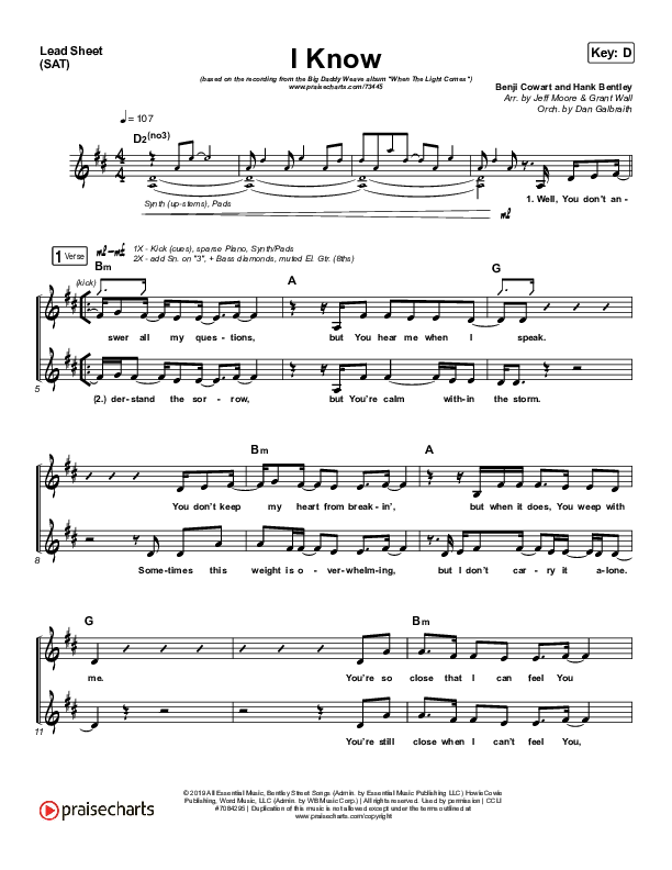 I Know Lead Sheet (SAT) (Big Daddy Weave)