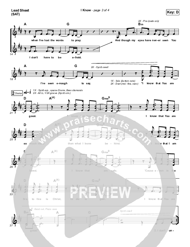 I Know Lead Sheet (SAT) (Big Daddy Weave)