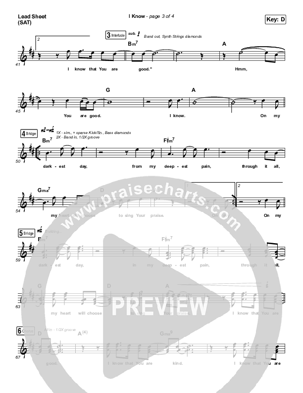 I Know Lead Sheet (SAT) (Big Daddy Weave)