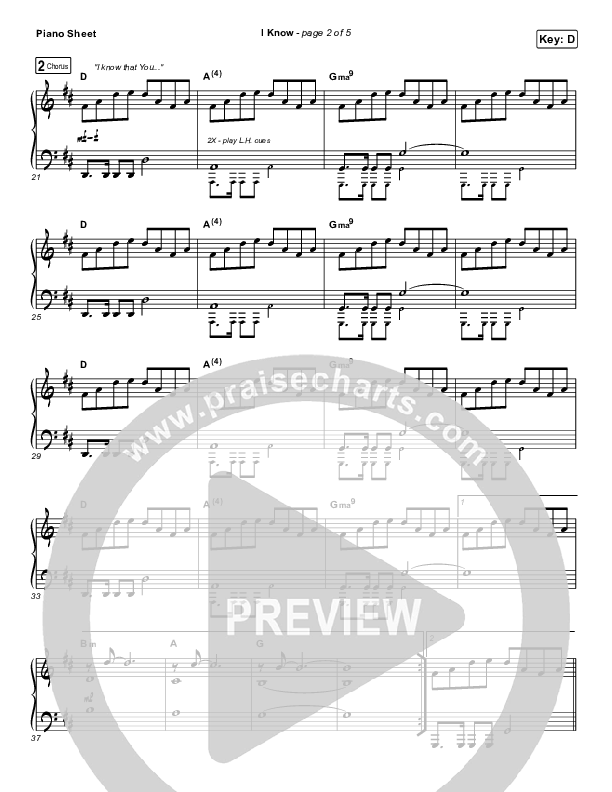 I Know Piano Sheet (Big Daddy Weave)