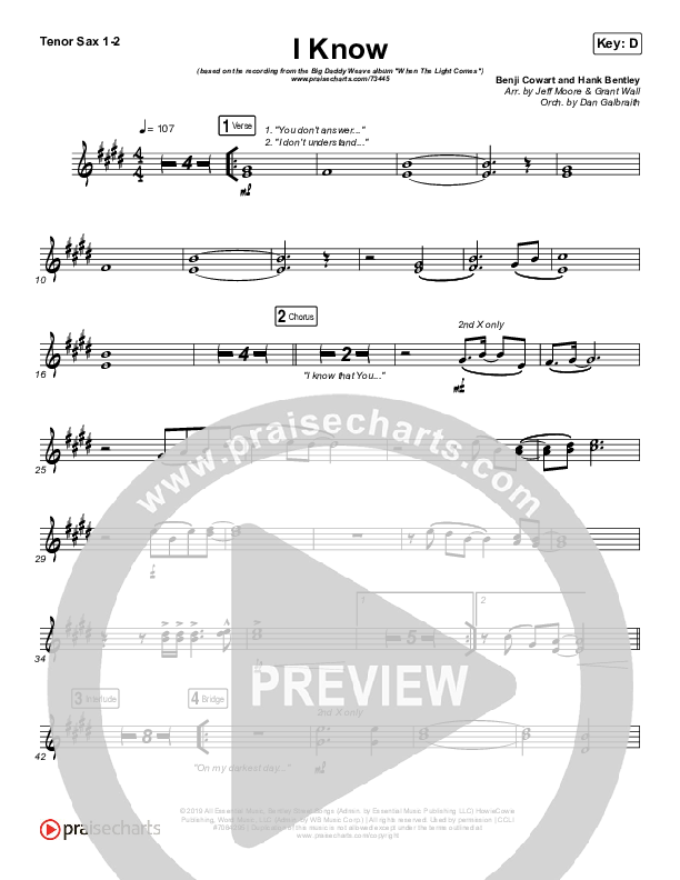 I Know Tenor Sax 1/2 (Big Daddy Weave)