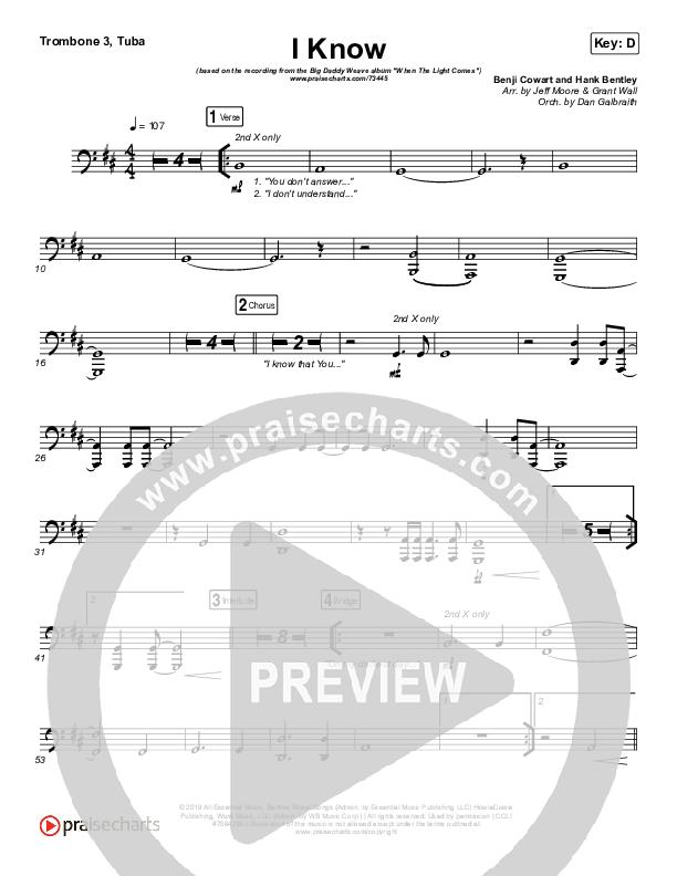 I Know Trombone 3/Tuba (Big Daddy Weave)