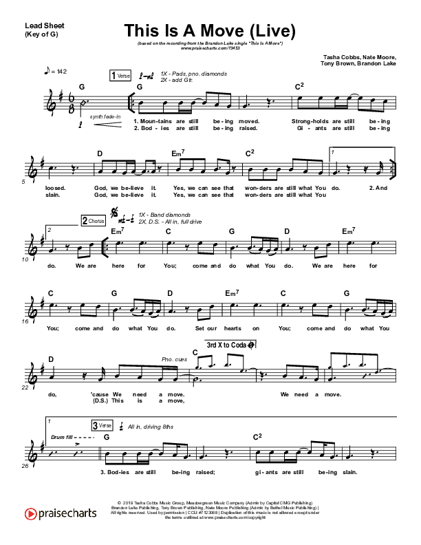 This Is A Move (Live) Lead Sheet (Melody) (Brandon Lake)