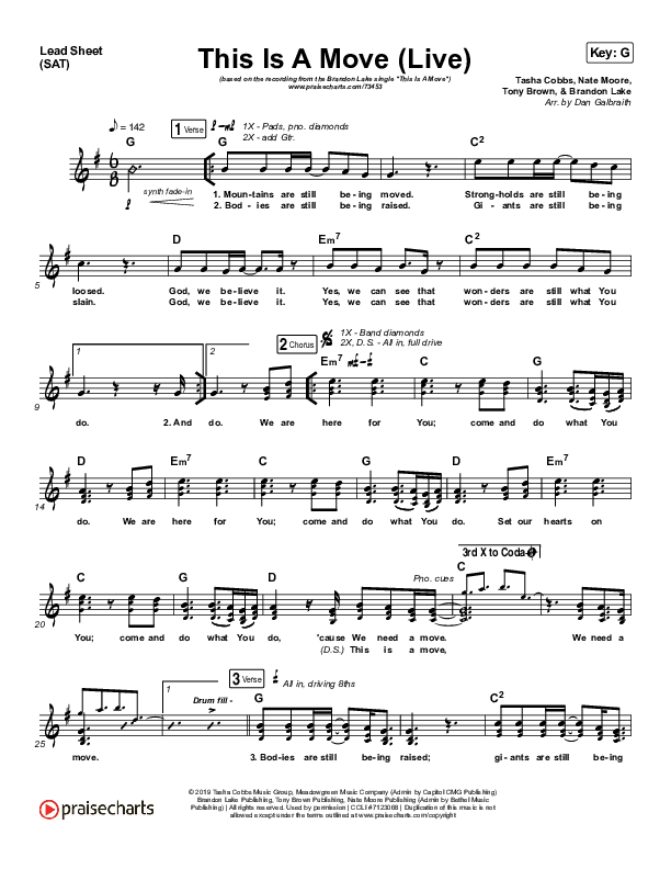 This Is A Move (Live) Lead Sheet (SAT) (Brandon Lake)