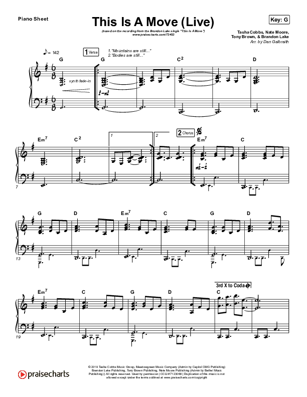 This Is A Move (Live) Piano Sheet (Brandon Lake)