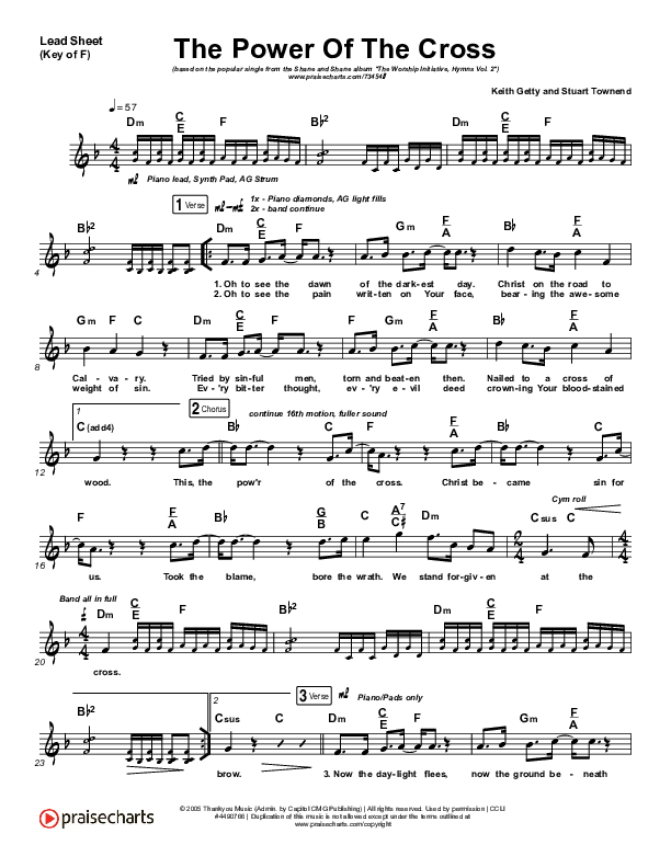 The Power Of The Cross Lead Sheet (Melody) (Shane & Shane / The Worship Initiative)