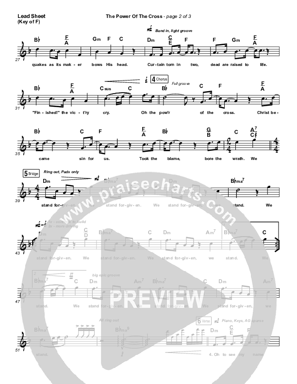 The Power Of The Cross Lead Sheet (Melody) (Shane & Shane / The Worship Initiative)