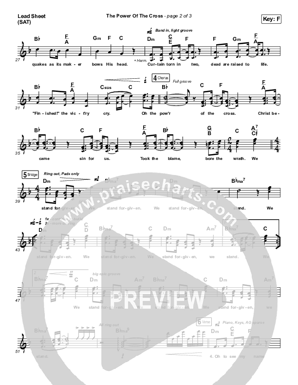 The Power Of The Cross Lead Sheet (SAT) (Shane & Shane / The Worship Initiative)