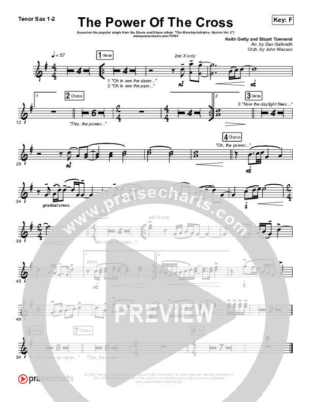 The Power Of The Cross Tenor Sax 1/2 (Shane & Shane / The Worship Initiative)