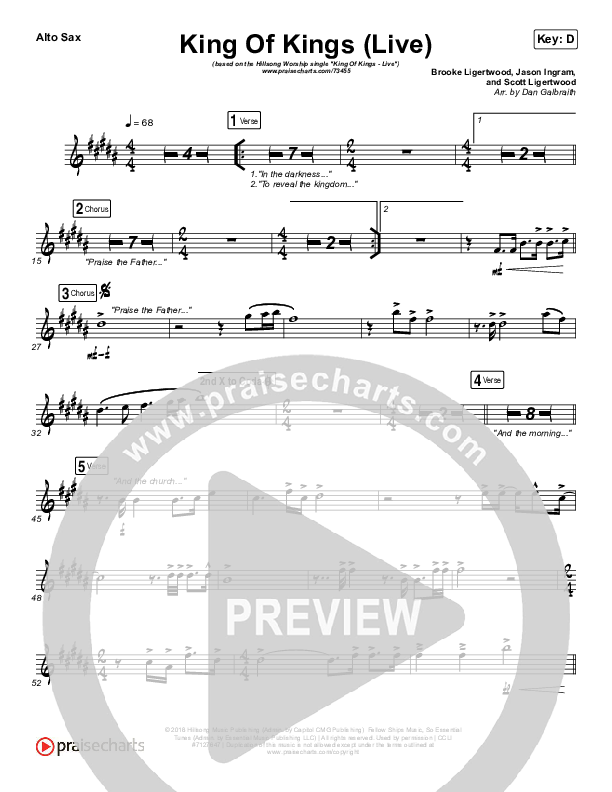 King Of Kings (Live) Alto Sax (Hillsong Worship / Brooke Ligertwood)