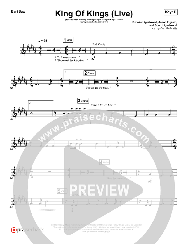 King Of Kings (Live) Bari Sax (Hillsong Worship / Brooke Ligertwood)