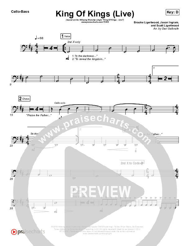 King Of Kings (Live) Cello/Bass (Hillsong Worship / Brooke Ligertwood)