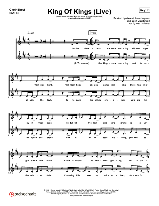 King Of Kings (Live) Choir Vocals (SATB) (Hillsong Worship / Brooke Ligertwood)