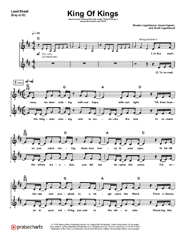 King Of Kings (Live) Lead Sheet (Melody) (Hillsong Worship / Brooke Ligertwood)