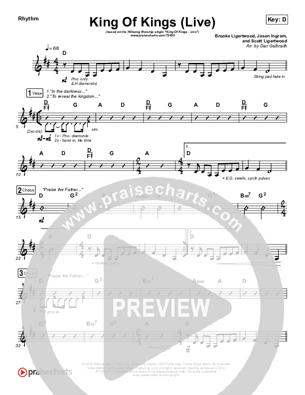 King Of Kings (Live) Rhythm Chart (Hillsong Worship / Brooke Ligertwood)