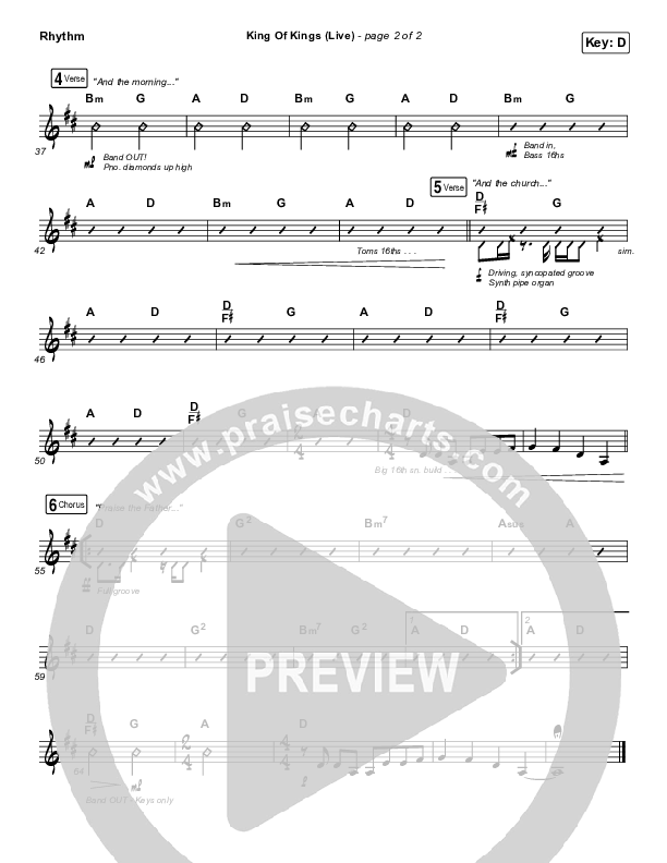 King Of Kings (Live) Rhythm Chart (Hillsong Worship / Brooke Ligertwood)