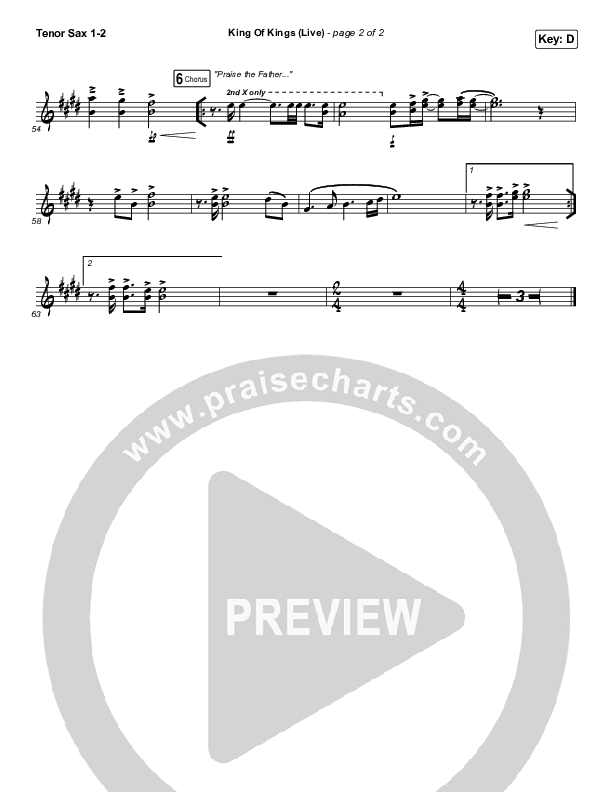 King Of Kings (Live) Tenor Sax 1/2 (Hillsong Worship / Brooke Ligertwood)