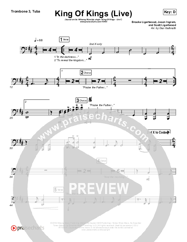 King Of Kings (Live) Trombone 3/Tuba (Hillsong Worship / Brooke Ligertwood)