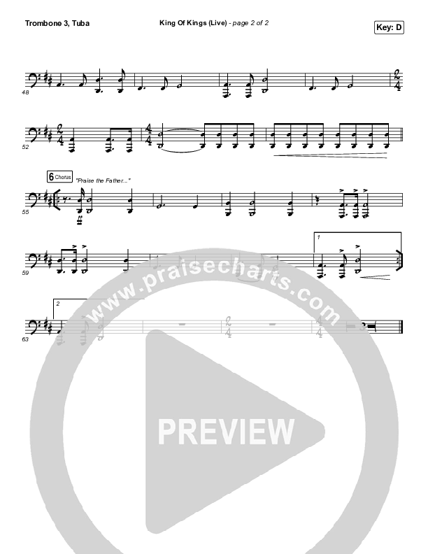 King Of Kings (Live) Trombone 3/Tuba (Hillsong Worship / Brooke Ligertwood)