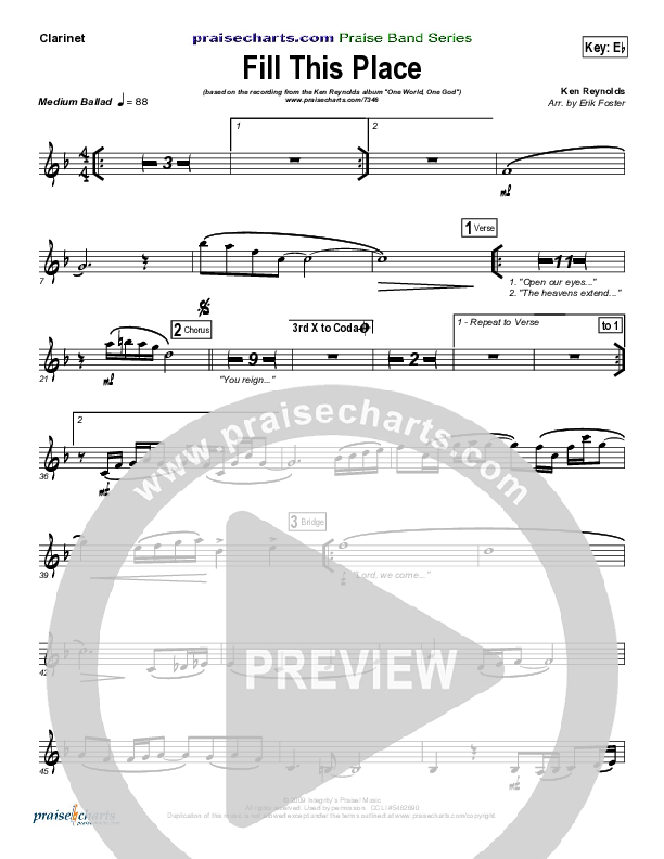 Fill This Place Clarinet (Ken Reynolds)