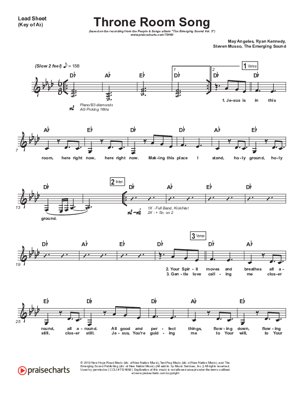 Throne Room Song Lead Sheet (Melody) (People & Songs / May Angeles / Ryan Kennedy)