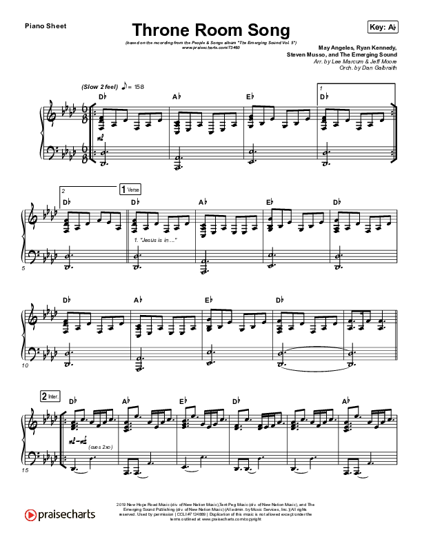 Throne Room Song Piano Sheet (People & Songs / May Angeles / Ryan Kennedy)