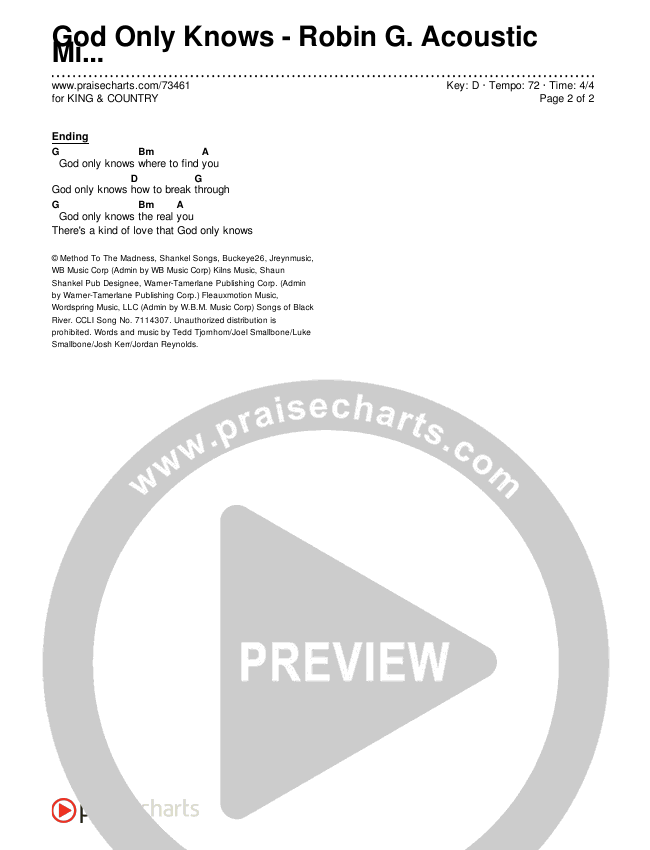 God Only Knows - Robin G. Acoustic Mix Chords & Lyrics (for KING & COUNTRY)