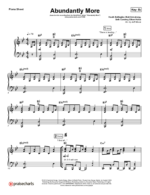 Abundantly More Piano Sheet (North Point Worship / Seth Condrey)