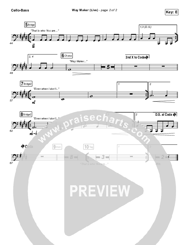 Way Maker (Live) Cello/Bass (Leeland)