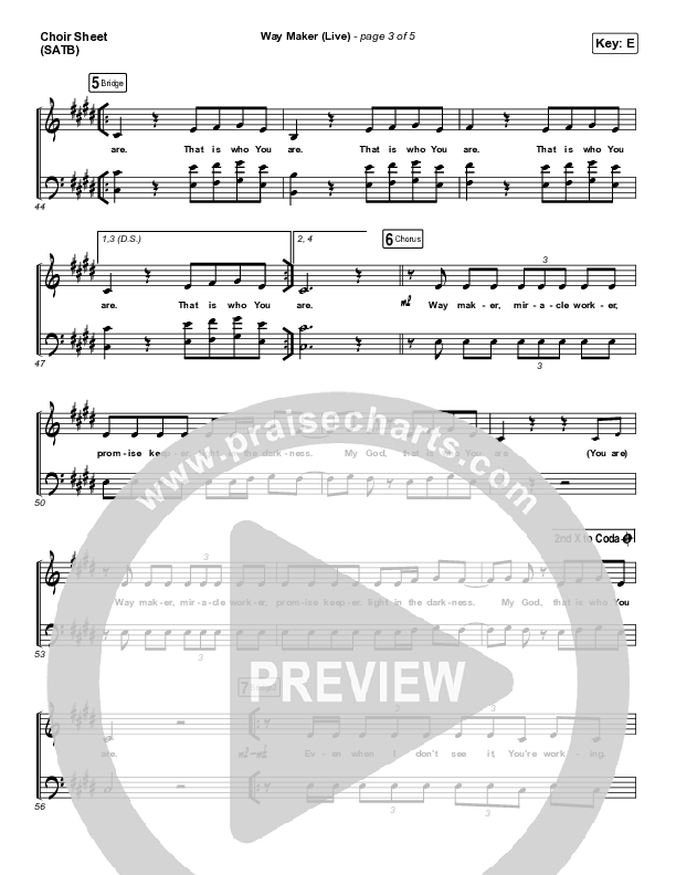 Way Maker (Live) Choir Sheet (SATB) (Leeland)
