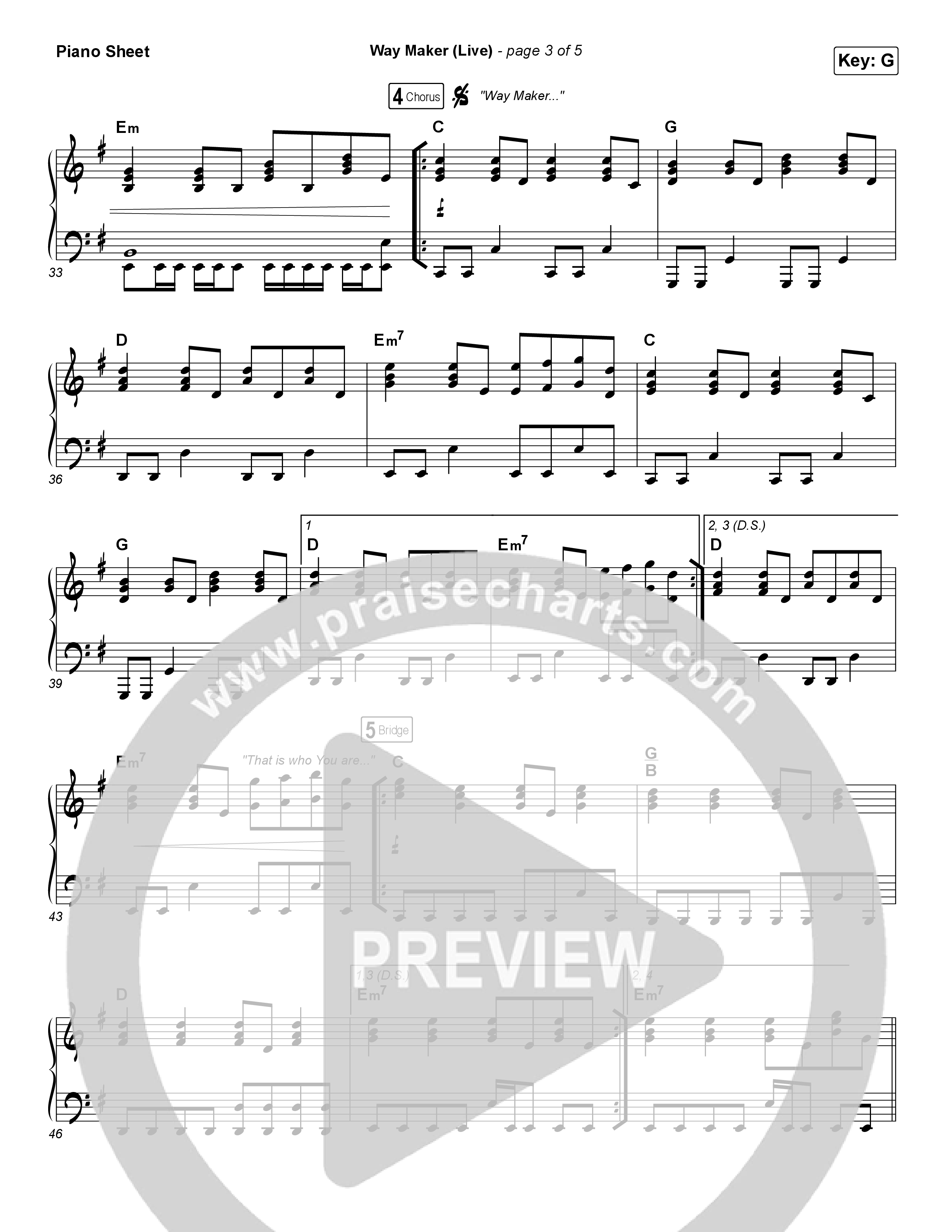 Way Maker (Live) Piano Sheet (Leeland)