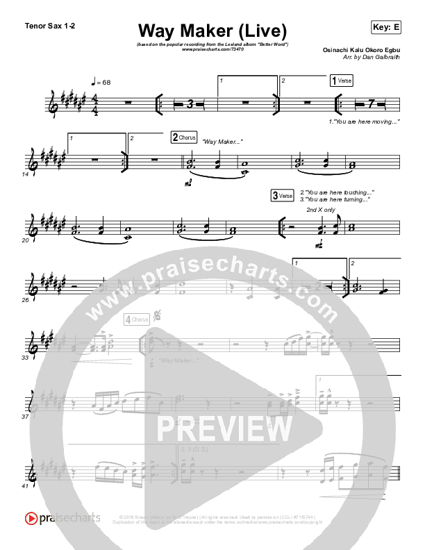 Way Maker (Live) Tenor Sax 1,2 (Leeland)