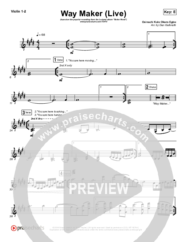 Way Maker (Live) Violin 1,2 (Leeland)