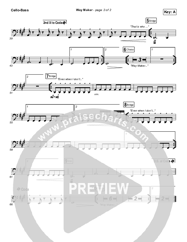 Way Maker (Live) Cello/Bass (Michael W. Smith)