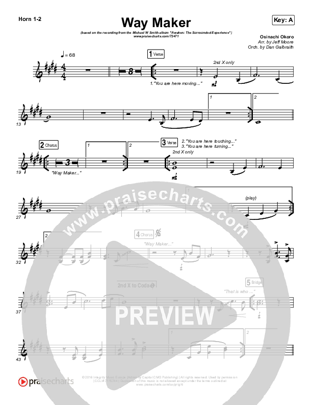 Way Maker (Live) French Horn 1/2 (Michael W. Smith)