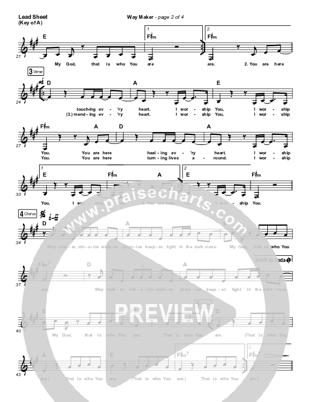 Way Maker (Live) Lead Sheet (Melody) (Michael W. Smith)