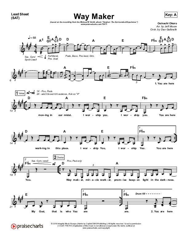 Way Maker (Live) Lead Sheet (SAT) (Michael W. Smith)