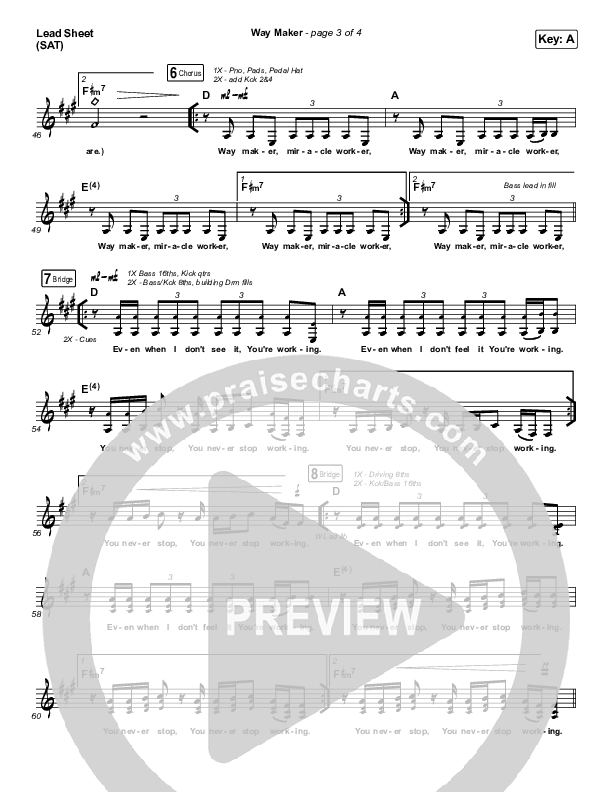 Way Maker (Live) Lead Sheet (SAT) (Michael W. Smith)