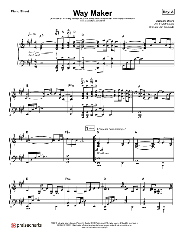 Way Maker (Live) Piano Sheet (Michael W. Smith)