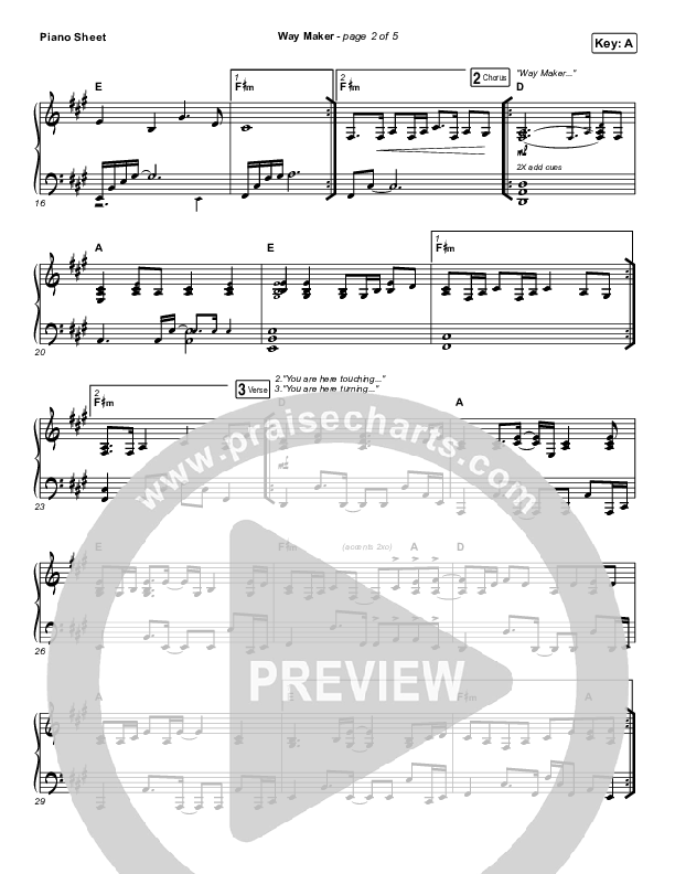 Way Maker (Live) Piano Sheet (Michael W. Smith)