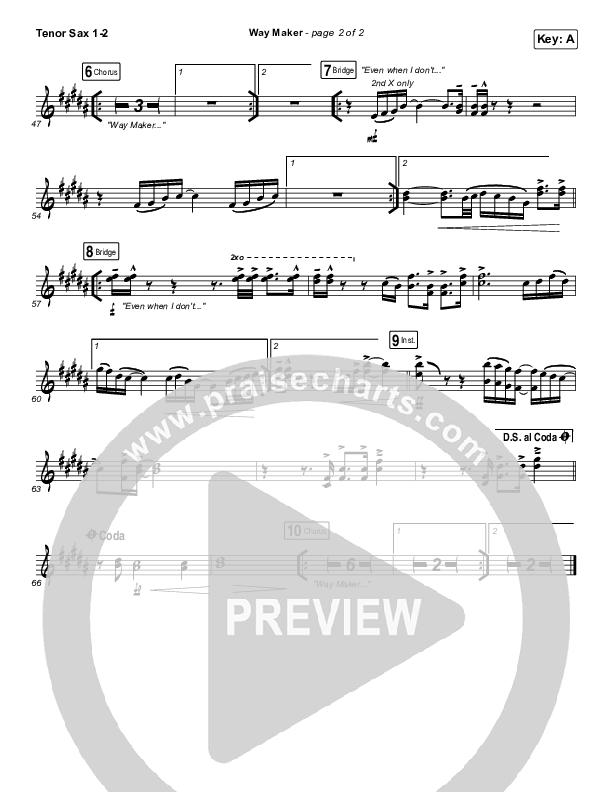 Way Maker (Live) Tenor Sax 1/2 (Michael W. Smith)