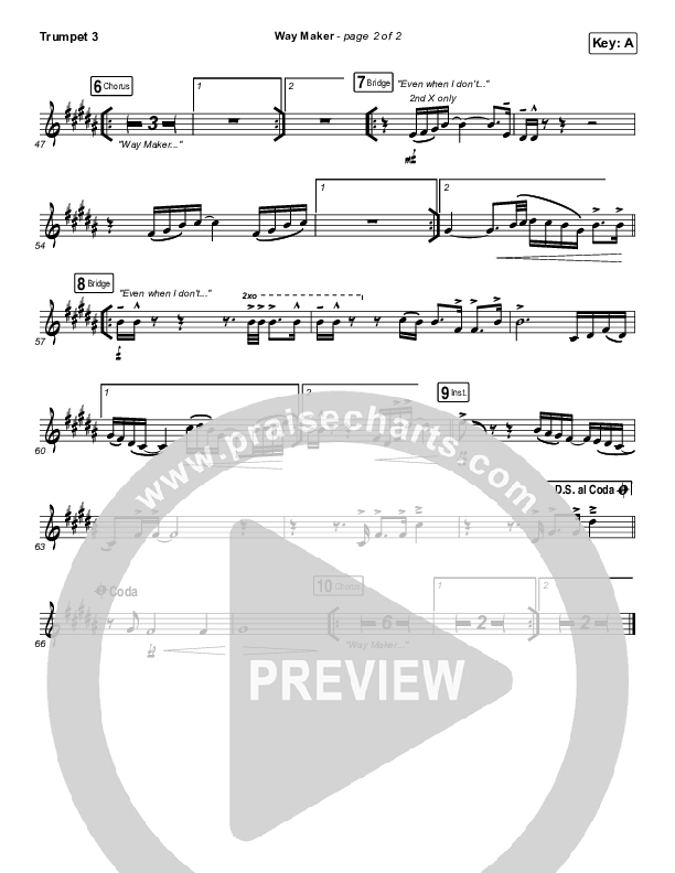 Way Maker (Live) Trumpet 3 (Michael W. Smith)