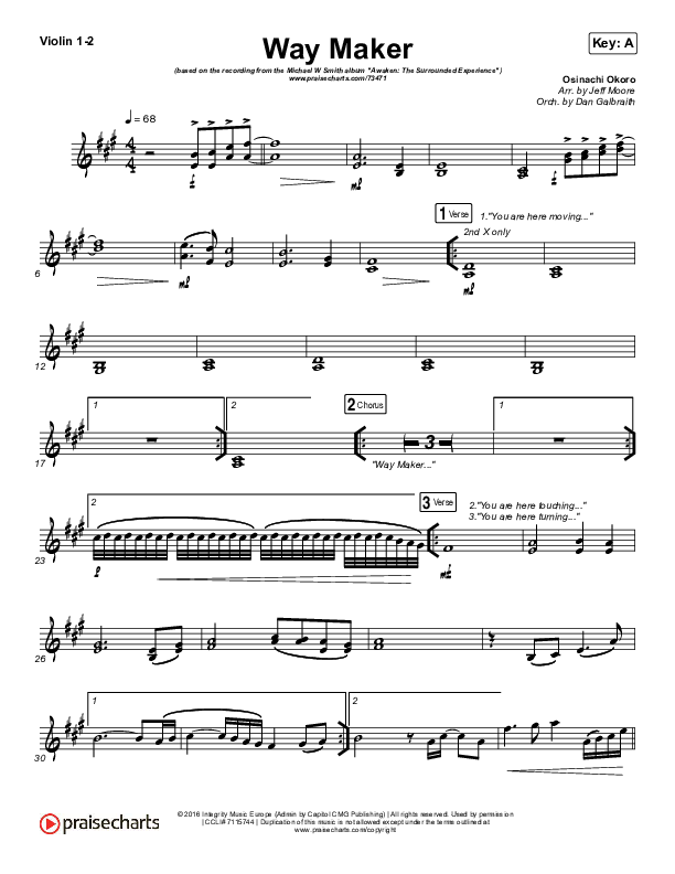 Way Maker (Live) Violin 1/2 (Michael W. Smith)