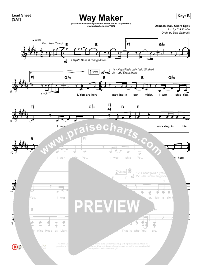 Way Maker Lead Sheet &amp; Piano/Vocal - Sinach | PraiseCharts
