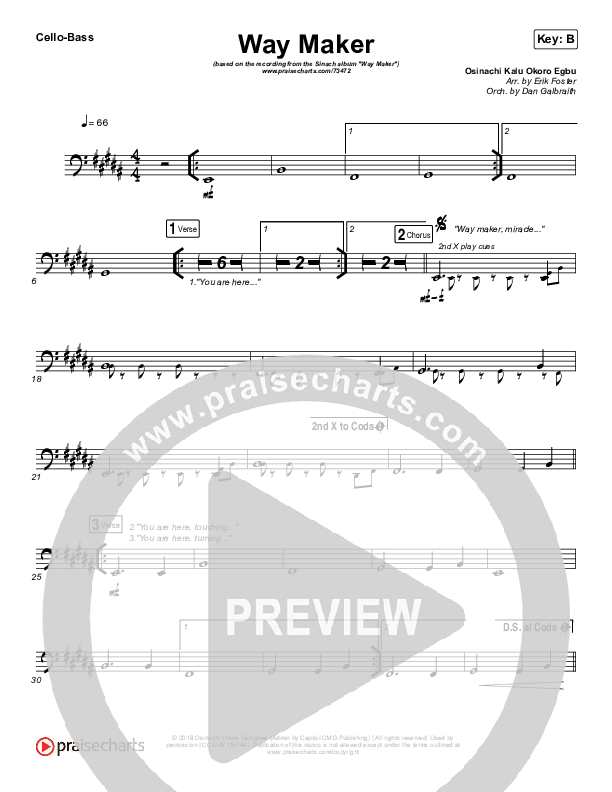 Way Maker Cello/Bass (Sinach)