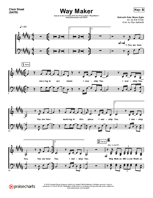 Way Maker Choir Sheet (SATB) (Sinach)