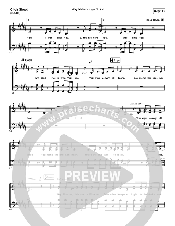 Way Maker Choir Sheet (SATB) (Sinach)