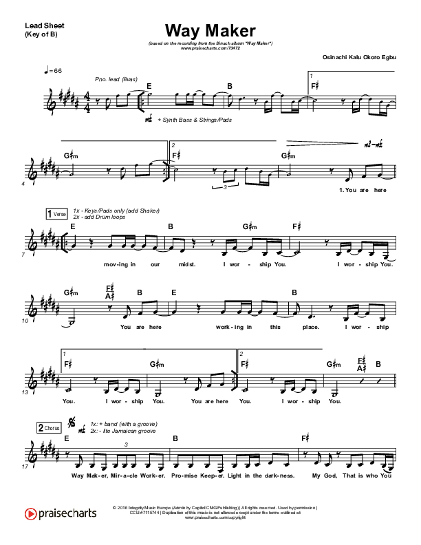 Way Maker Lead Sheet (Melody) (Sinach)
