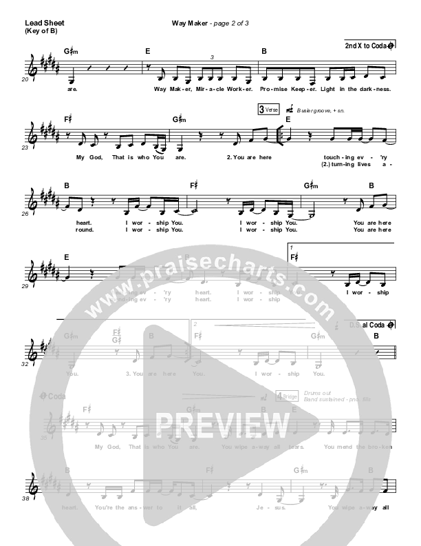 Way Maker Lead Sheet (Melody) (Sinach)