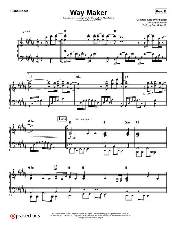 Way Maker Piano Sheet (Sinach)